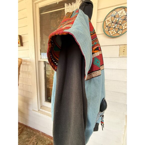 Vintage 80's handmade Southwestern-style denim jacket/sweatshirt Womens XL - Picture 12 of 16